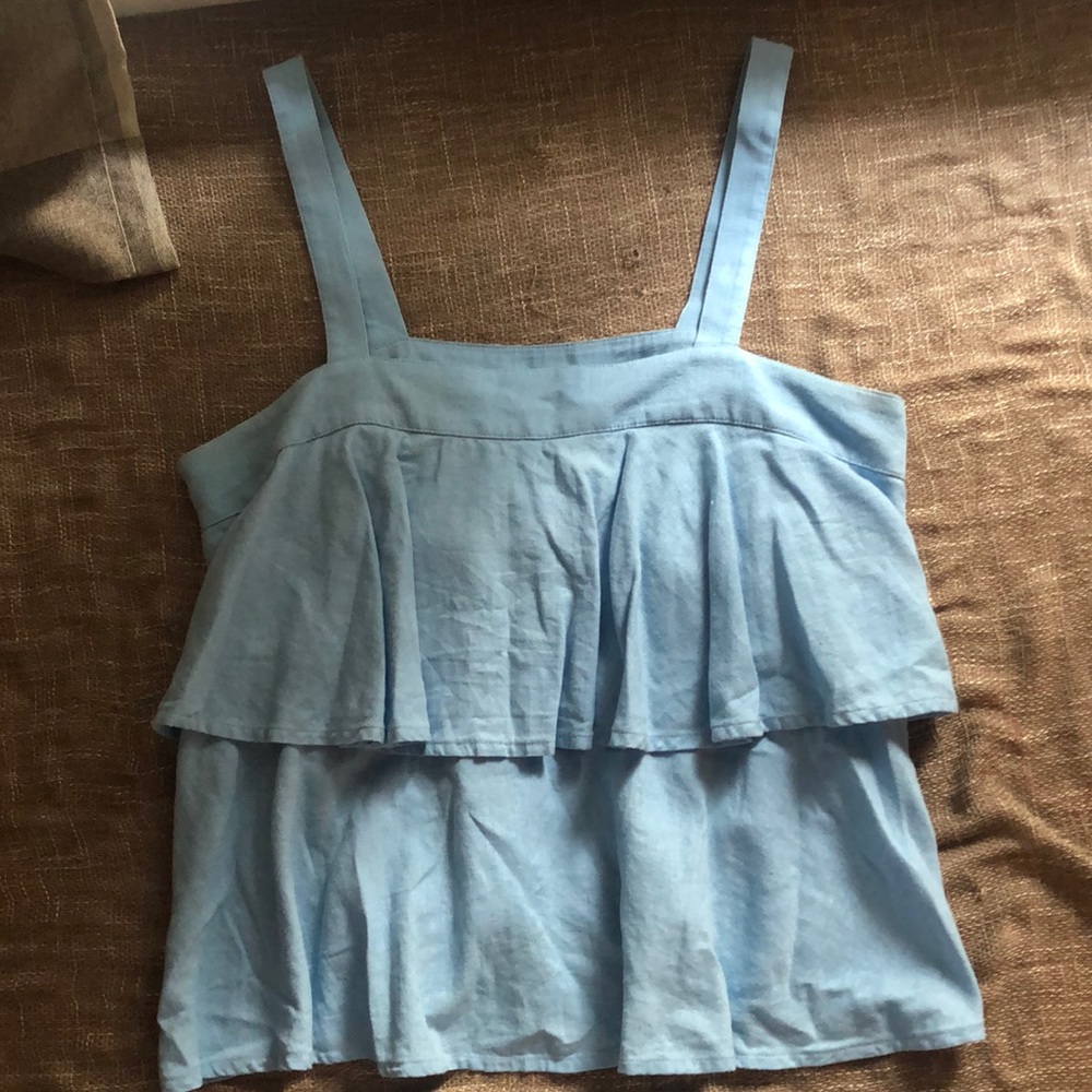 EUC - ABOUND Blue Linen Tank - L